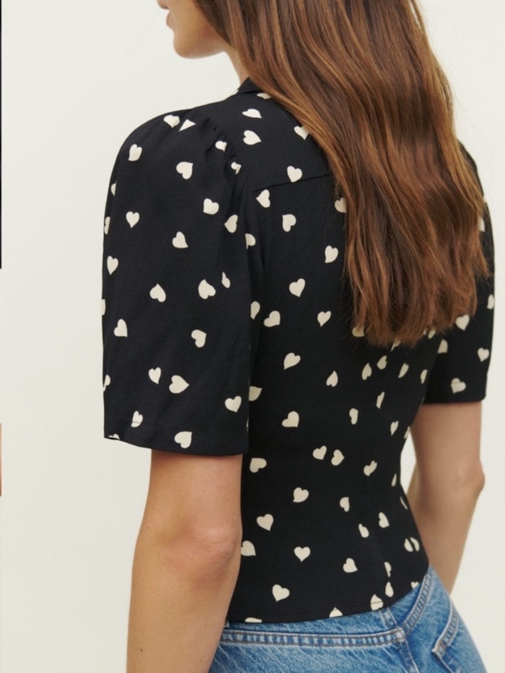 Reformation Black & White Heart Blouse Top Medium - Picture 3 of 10